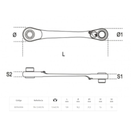 Chave Catraca Reversível para Bits Encaixe 1/4