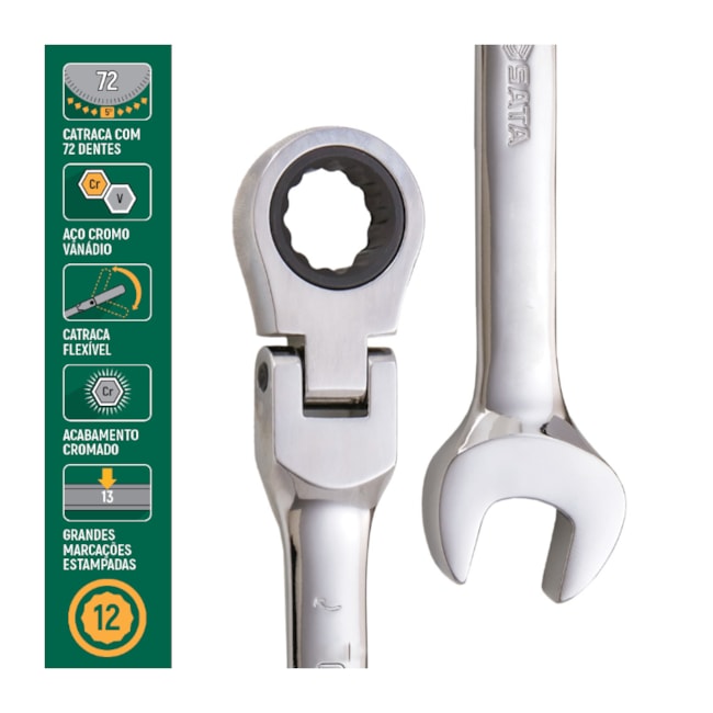 Chave Combinada Articulada com Catraca 72 Dentes 17mm ST46408ST SATA-4385d7f0-0702-4c24-bdc5-7fdc9764e185
