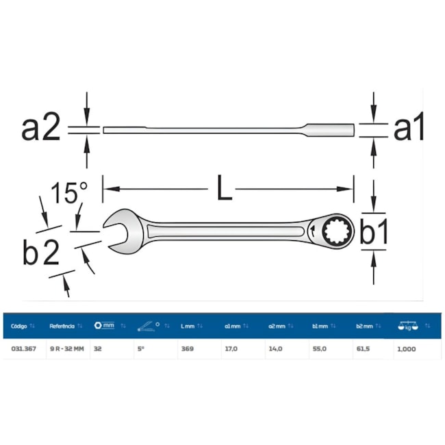 Chave Combinada com Catraca 32mm Plana 9R-32 GEDORE-fc88180a-4f2d-4b4d-904d-b4700d93f945