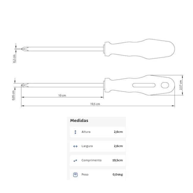 Chave de Fenda Ponta Cruzada 3/16x4