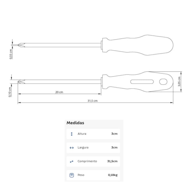 Chave de Fenda Ponta Cruzada 3/8