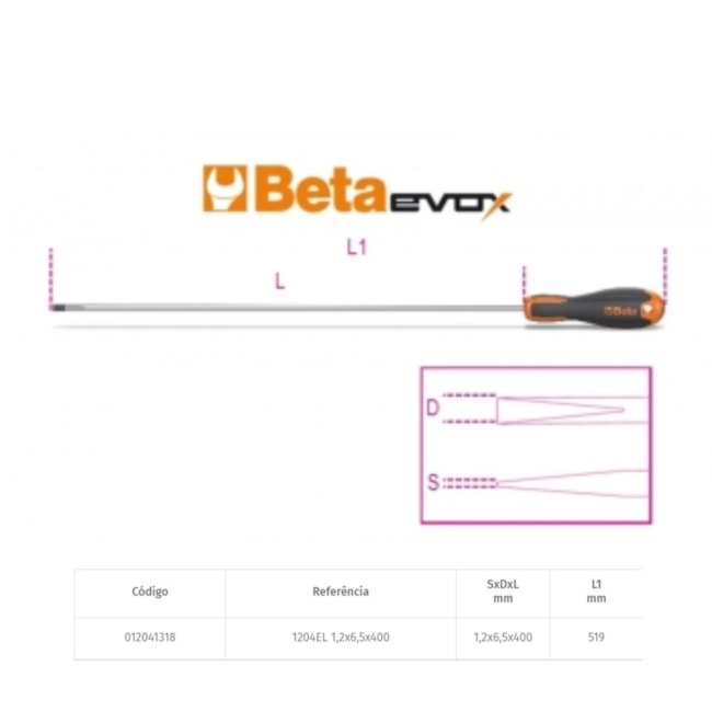 Chave de Fenda sem Cabeça Longa Evox 1/4