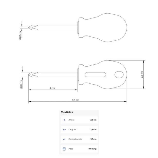 Chave de Fenda Toco Ponta Cruzada 3/16
