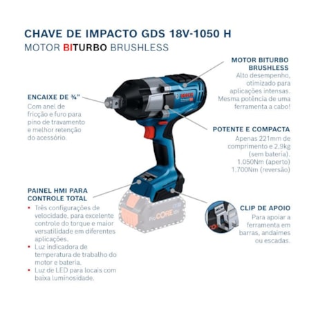 Chave de Impacto 3/4'' 18V Sem Bateria e Carregador GDS 18V-1050H BOSCH-d16ed29e-a831-4711-a77e-9e8793270b70