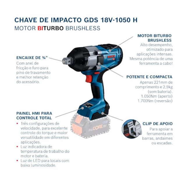 Chave de Impacto 3/4'' 18V Sem Bateria e Carregador GDS 18V-1050H BOSCH-31f6cf91-fe47-4517-b430-86b2b898f8ed