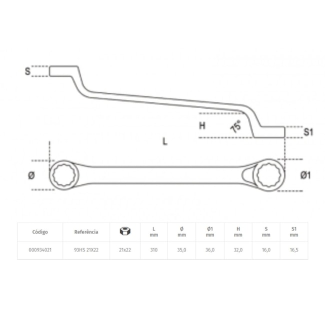Chave Estrela Especial 21 x 22mm com Sistema de Amarração H-SAFE 93HS BETA-5b911fc9-3b94-4cc3-a20e-a65571071428
