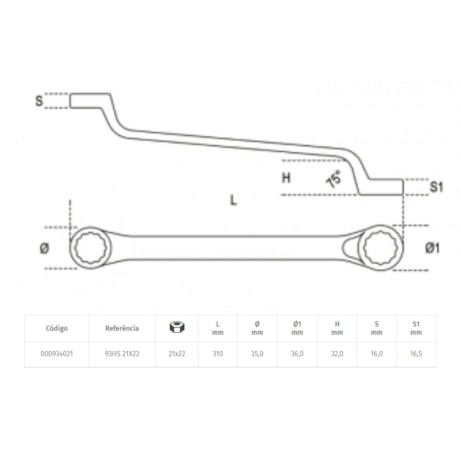 Chave Estrela Especial 21 x 22mm com Sistema de Amarração H-SAFE 93HS BETA-7cb0d8a3-718b-45e2-ac04-d0e270212252