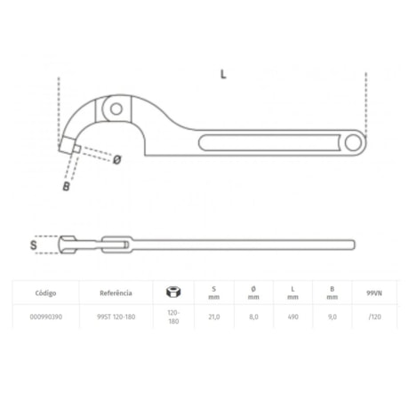 Chave Gancho Articulada com Pino 120mm a 180mm 99ST 120-180 BETA-34adcee9-0857-45f2-b3c5-fc362f0588b6