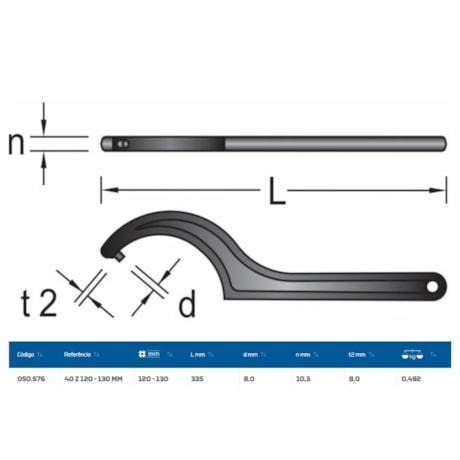 Chave Gancho com Pino 120mm a 130mm 40Z 120-130 GEDORE-6620b887-f48d-4589-8645-a13a7e197576