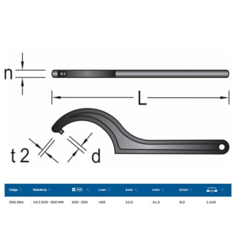Chave Gancho com Pino 205mm a 220mm 40Z-205-220 GEDORE-6ce5b744-f970-4828-88df-928e2efd4727