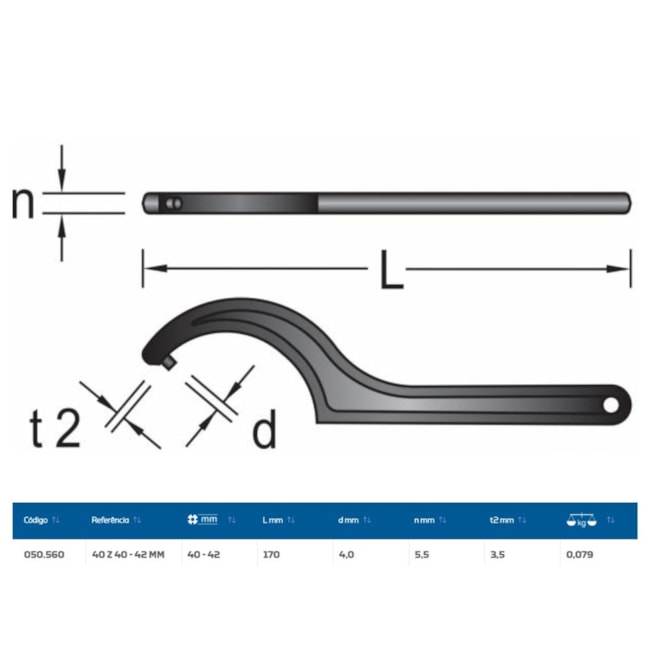 Chave Gancho com Pino 40mm a 42mm 40Z 40-42 GEDORE-047ef4a5-0876-4750-828d-c04f017bb83b