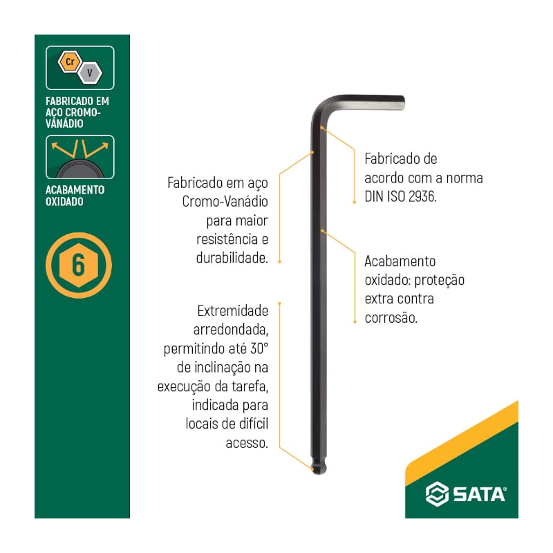 Chave Hexagonal Abaulada Tipo L 6mm ST847077L SATA - Anhanguera