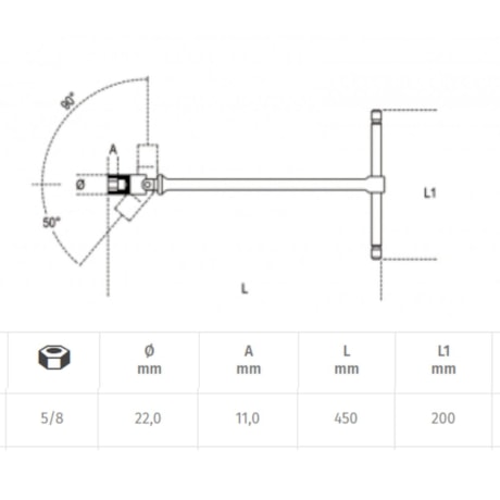 Chave Hexagonal Articulada Soquete Cabo T 5/8