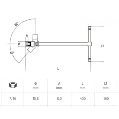 Chave Hexagonal Articulada Soquete Cabo T 7/16