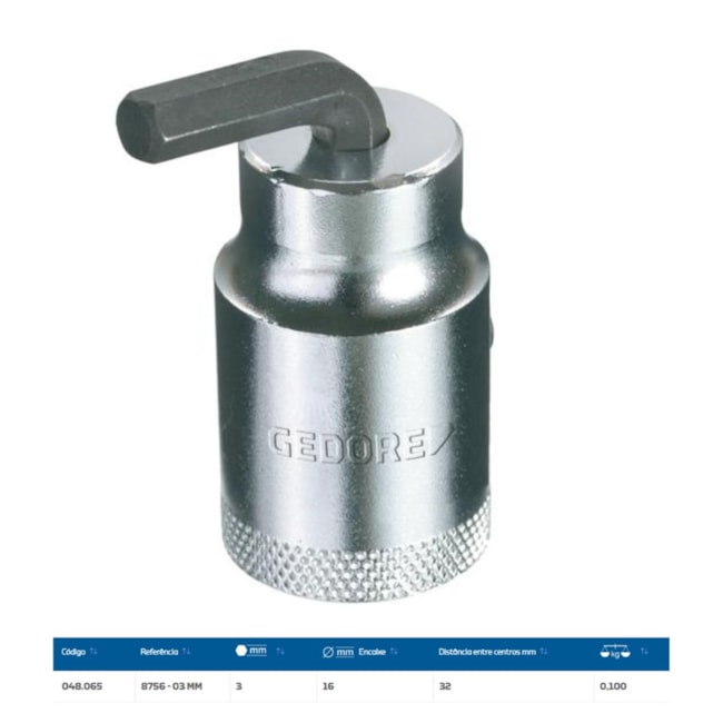 Chave Hexagonal Intercambiável 3mm Cabeça 16mm para Torquímetro de Estalo 8756-03 GEDORE-45ecc762-2a19-46b0-9d2f-a35715960b26