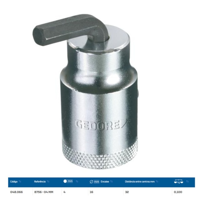 Chave Hexagonal Intercambiável 4mm Cabeça 16mm para Torquímetro de Estalo 8756-04 GEDORE-d6dbd6eb-8485-4b94-a23a-483f9000ef91