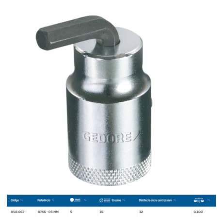Chave Hexagonal Intercambiável 5mm Cabeça 16mm para Torquímetro de Estalo 8756-05 GEDORE-d1f1f45f-70f5-404a-8856-f2e7d0ac81de