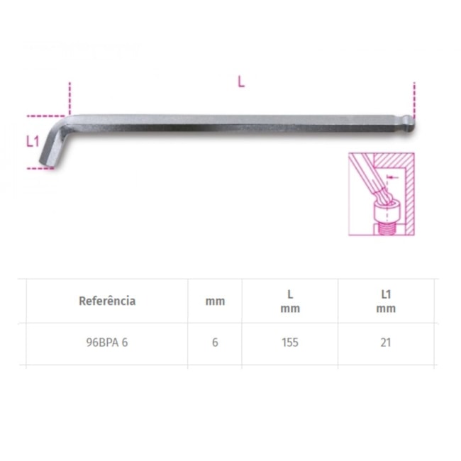 Chave Hexagonal L Abaulada Extra Curta 6mm 110° 96BPA BETA-510e4257-ef7c-4c13-9aa0-43fd9b2f8d0d