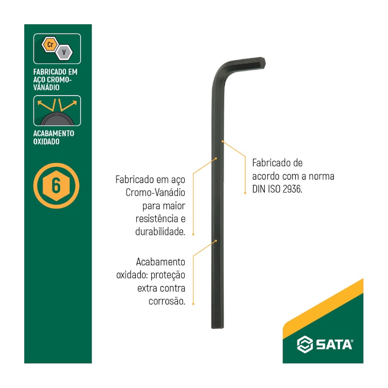 Chave Hexagonal L Tipo Allen Longa 7mm ST84505L SATA - Anhanguera