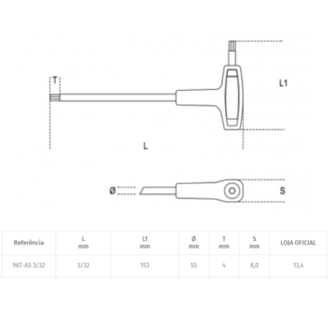 Chave Hexagonal T 3/32