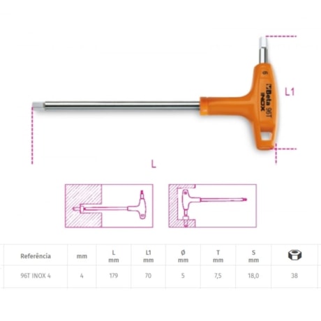 Chave Hexagonal T Inox 4mm 96TINOX BETA-a42a5666-3d54-442c-af48-da9c2b5321bd