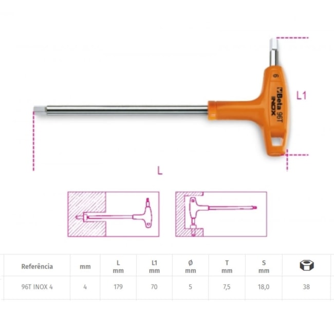 Chave Hexagonal T Inox 4mm 96TINOX BETA-8b9e7678-7cf8-45bd-b049-76a4cf27fa3c