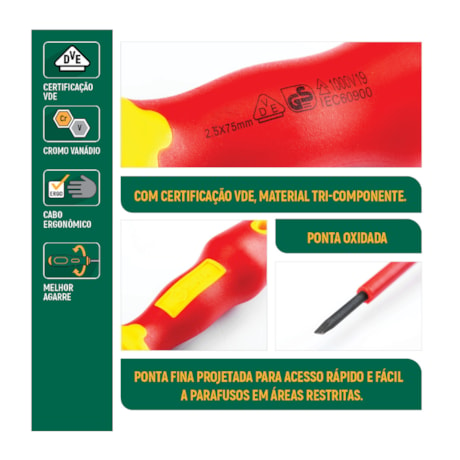 Chave Phillips Nº1 X 80MM Isolado 1000V VDE ST61222SC SATA-152731e6-d47d-49ad-a3c6-0667505a1db8