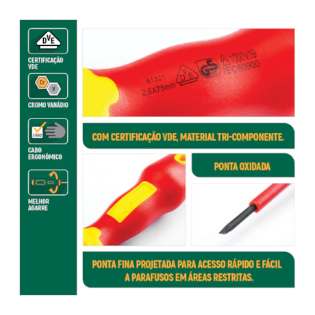 Chave Phillips Nº3 X 150MM Isolado 1000V VDE ST61224SC SATA-06e10379-1211-4ca6-8c66-9db2f7f5db84