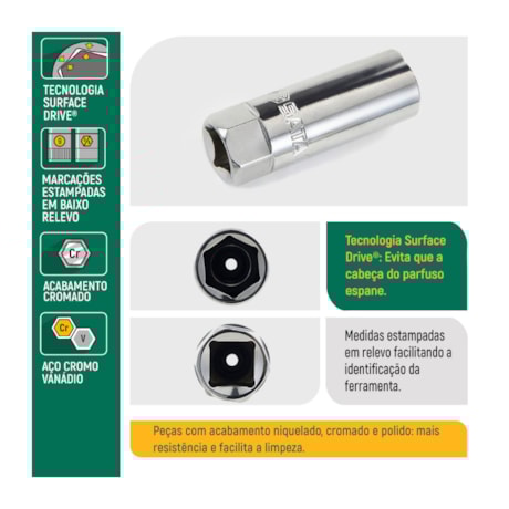 Chave Soquete Sextavado para Vela 21mm Encaixe 3/8