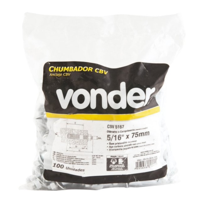 Chumbador CBV com Prisioneiro 5/16'' 2921516750 VONDER-88c7a45b-d721-4b4c-a296-f685848ce58e