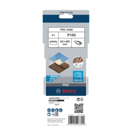 Cinta de Lixa BOSCH PRO X440 para Madeira 400x60mm Grão 100 3 Peças 2608606003-2a2c19c6-7bea-4c7a-a2d1-61e6fc9ad8c6