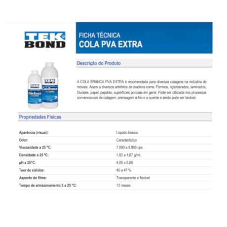 Cola Branca PVA Extra 1Kg para Madeira 22401002401 TEKBOND-21e91bf7-3522-49c8-8019-eaf66ae1705e