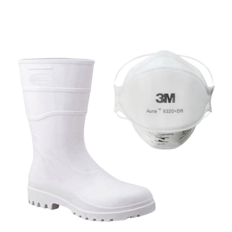 Combo Bota de PVC Cano Curto Branca N° 36 + Máscara Respiratória Descartável 3M-086fb993-2591-4c82-88dd-2c314c69ce7b