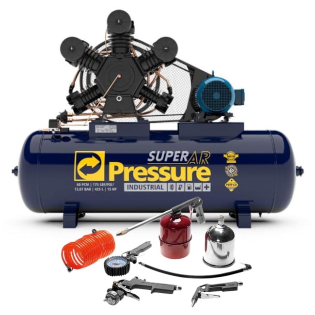Combo Compressor de Ar 60 Pés 425 Litros + Kit para Compressor PRESSURE-ef7a5784-bd2b-467e-8763-34e95c855502
