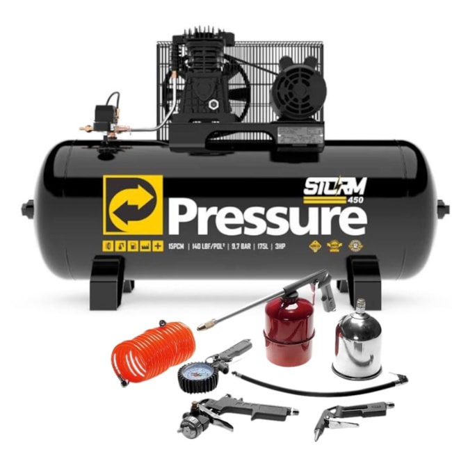 Combo de Compressor de Ar 15 Pés 175 Litros + Kit para Compressor PRESSURE-c407ee22-f75a-4360-a84f-8a25ceac3729