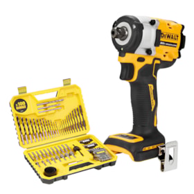 Combo DEWALT Chave de Impacto Compacta 20V 13mm Max Atomic DCF922B-B3 + Kit de Brocas Bits e Soquetes com 100 Peças