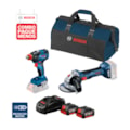 Combo Esmerilhadeira Angular 5" GWS 180-LI + Chave de Impacto 1/2" GDX 18V-200 + Bolsa + 2 Baterias 18V e Carregador 4.0AH BOSCH