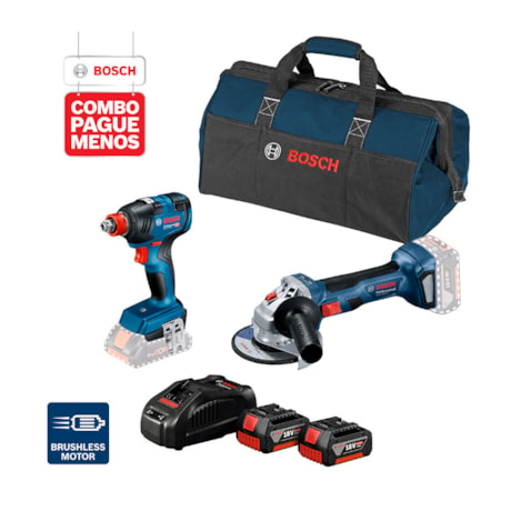 Combo Esmerilhadeira Angular 5" GWS 180-LI + Chave de Impacto 1/2" GDX 18V-200 + Bolsa + 2 Baterias 18V e Carregador 4.0AH BOSCH