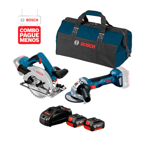 Combo Esmerilhadeira Angular 5" GWS 180-LI + Serra Circular 6.1/2" GKS 18V-57 + Bolsa + 2 Baterias 18V e Carregador 4.0AH BOSCH