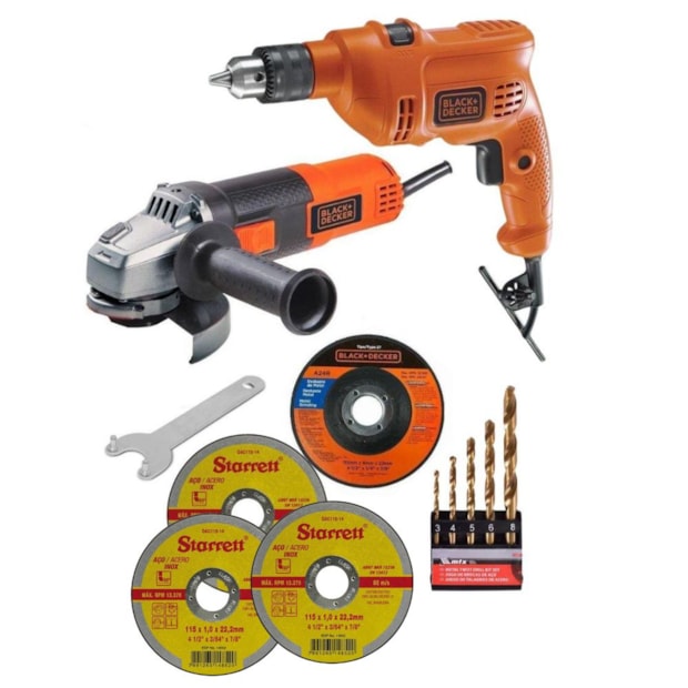 Combo Furadeira de Impacto 560W TM500 + Esmerilhadeira Angular 820W G720-B2 BLACK DECKER com 3 Discos de Corte STARRET e Jogo de Brocas MTX-a0e3fbfe-e4d6-4636-ad1e-bd4914056da1