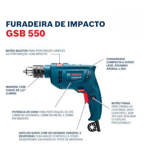 Combo Furadeira Parafusadeira de Impacto 1/2