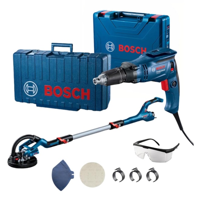 Combo Lixadeira de Parede 550W 220V GTR 550 e Parafusadeira Drywall 1/4'' 650W 220V GTB 650 BOSCH + Máscara e Óculos de Segurança-c6f5b001-b870-4aa4-8426-bb3327be87ec