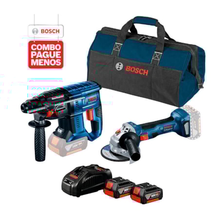 Combo Martelete Perfurador de Impacto 20mm GBH 180-LI + Esmerilhadeira Angular 5