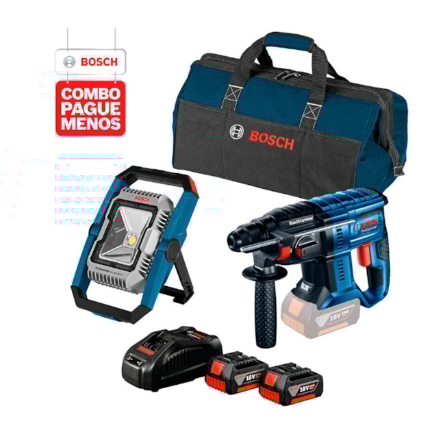 Combo Martelete Perfurador de Impacto 20mm GBH 180-LI + Lanterna Refletora GLI 18V-1900 + Bolsa + 2 Baterias 18V e Carregador Rápido 4.0AH BOSCH-47ca430a-7b10-4a8b-90a3-28ce99bf792c