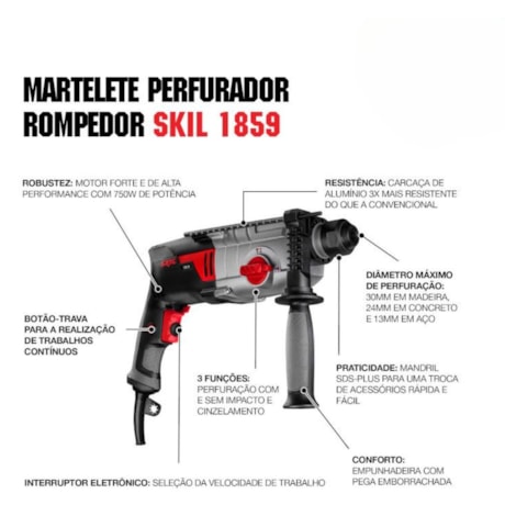 Combo Martelete Perfurador/Rompedor SDS Plus 750W + Serra Circular 7.1/4