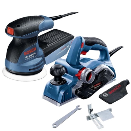 Combo Plaina Elétrica 700W GHO-700 e Lixadeira Roto Orbital 250W GEX 125-1 AE BOSCH