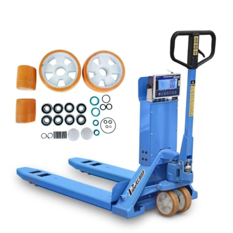 Combo Transpalete Balança sem Impressora 700mm 2000Kg Simples Poliuretano + Kit de Rodas de Direção + Carga Simples Poliuretano e Vedação PALETRANS-d720eb49-0a0c-42f3-84ad-27cbd10700a7