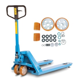 Combo Transpalete Manual 530mm 3.000Kg Tandem de Poliuretano + Kit de Rodas de Direção + Carga Tandem Poliuretano e Vedação PALETRANS