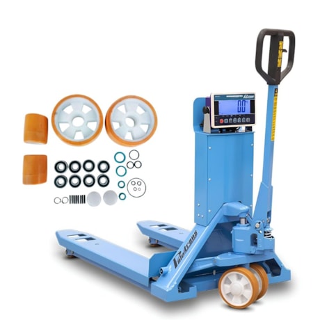 Combo Transpalete Manual Balança Digital sem Impressora 545mm 2000kg Simples Poliuretano + Kit de Rodas de Direção + Carga Simples Poliuretano e Vedação PALETRANS-bba27917-f975-4fbe-88f3-9b1f2834a05c