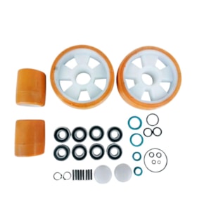 Combo Transpalete Manual Balança Digital sem Impressora 545mm 2000kg Simples Poliuretano + Kit de Rodas de Direção + Carga Simples Poliuretano e Vedação PALETRANS